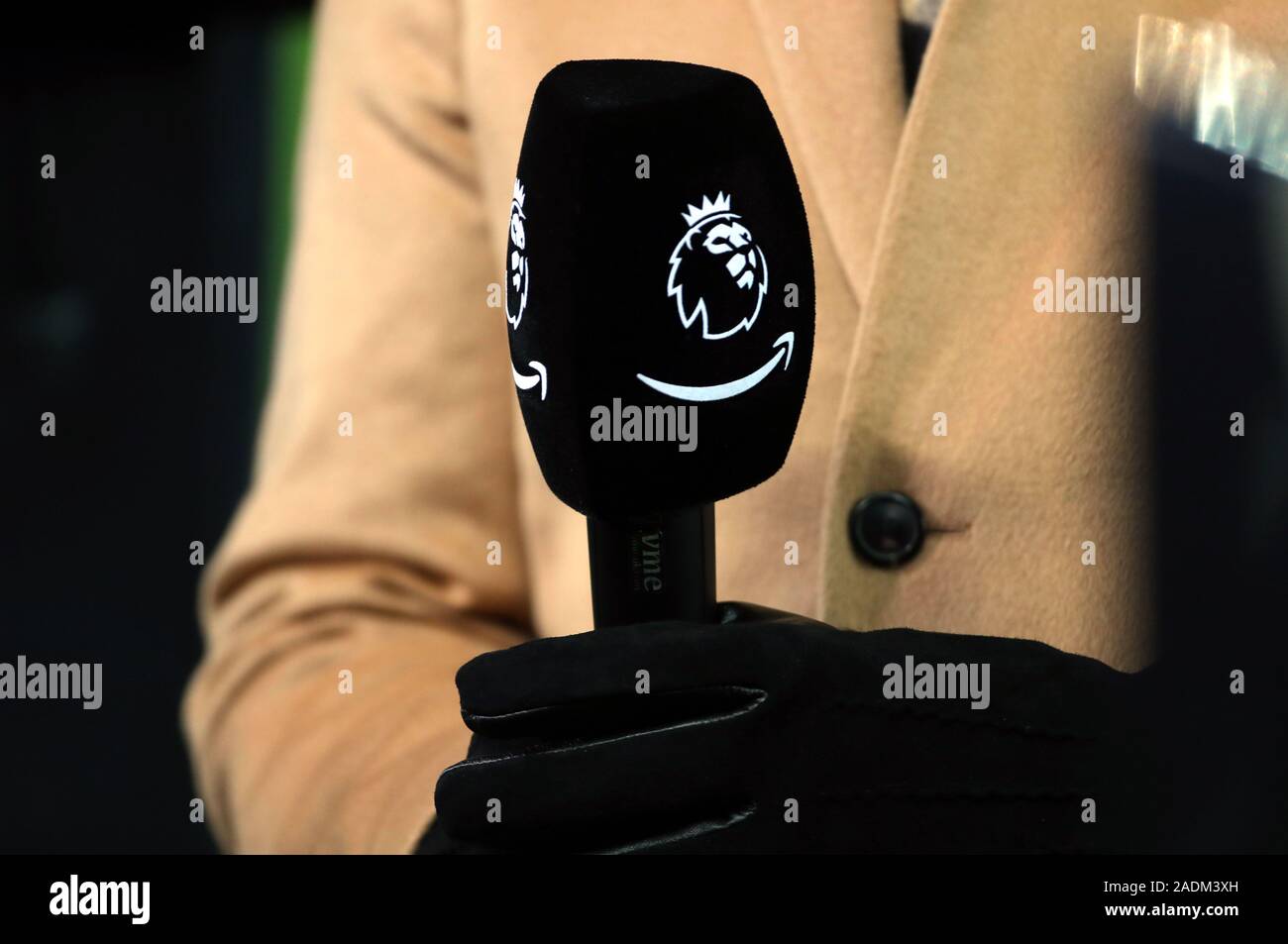 Detail of an Amazon Prime Premier League microphone during the Premier League match at Anfield, Liverpool Stock Photo