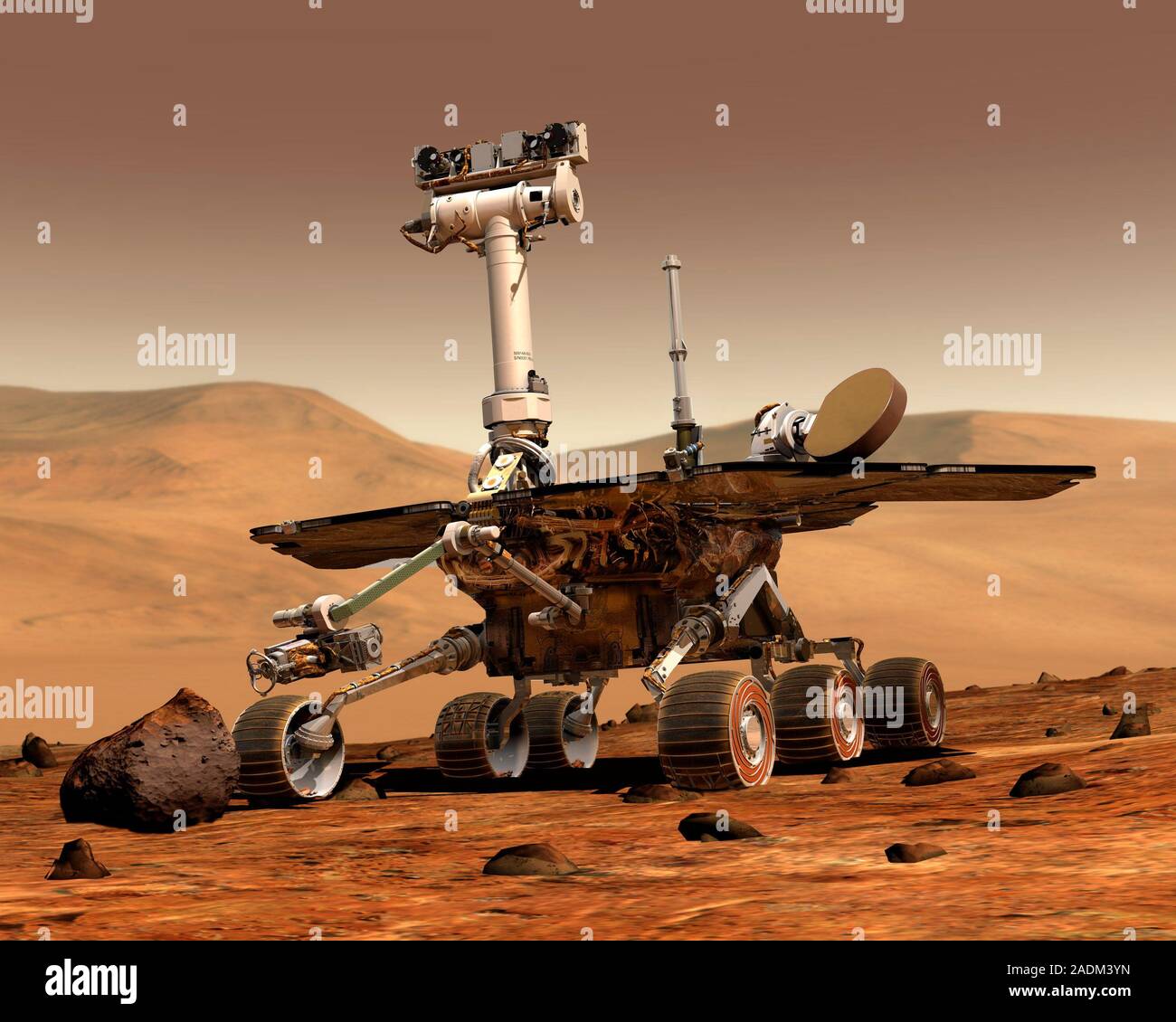 First Mars Land Rover Mars Exploration Rover on the surface of Mars, artwork. The first of ...
