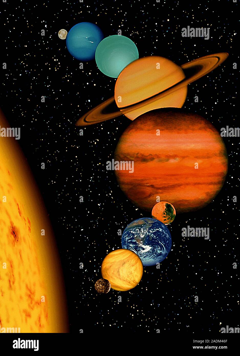 The Solar System. Computer composite image of the nine planets of the ...