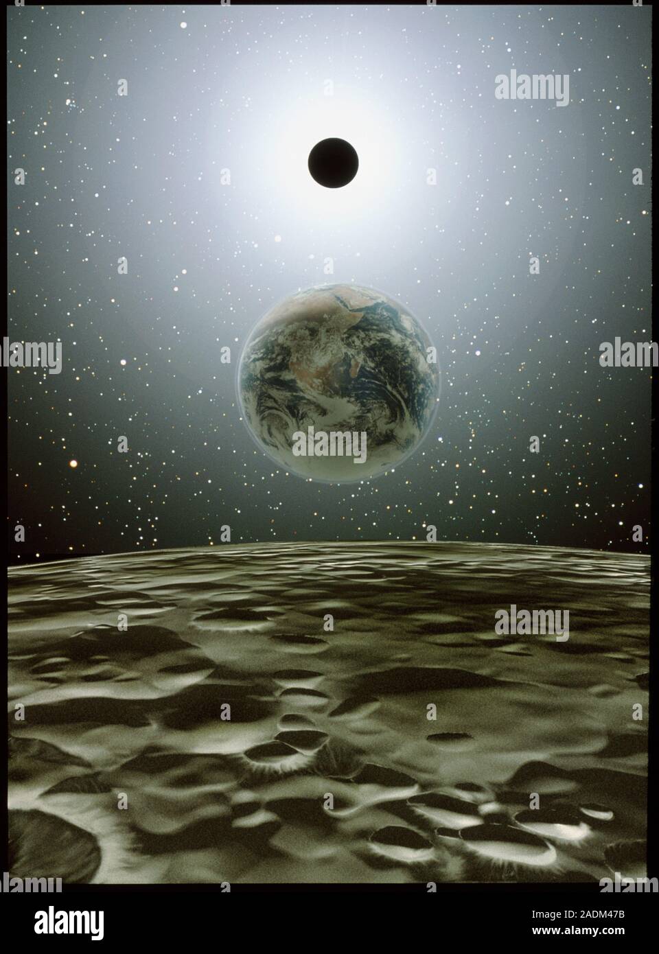 Earth's second moon. Artwork of Earth's hypothetical second moon