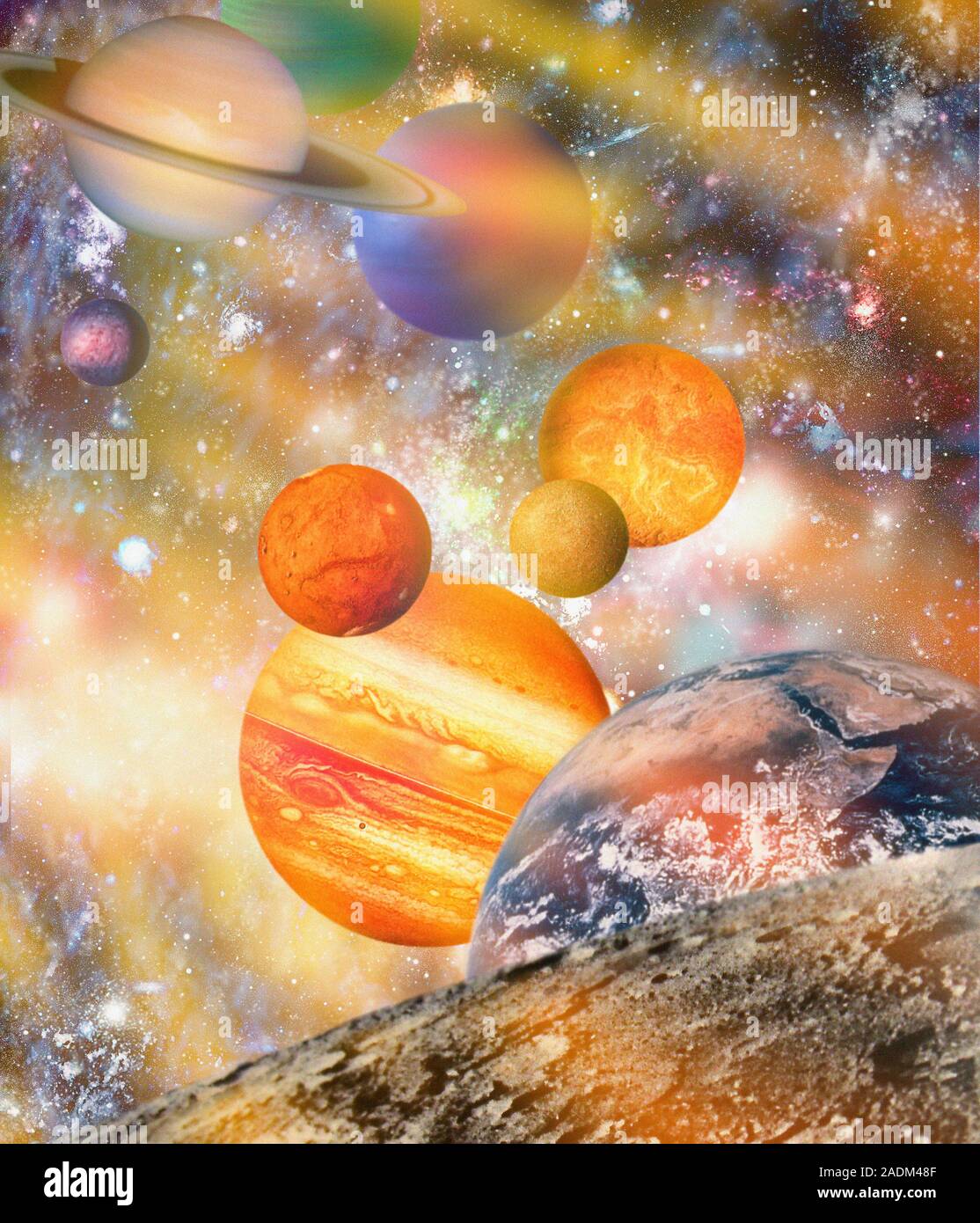 Solar system. Computer artwork of the of the solar system, seen