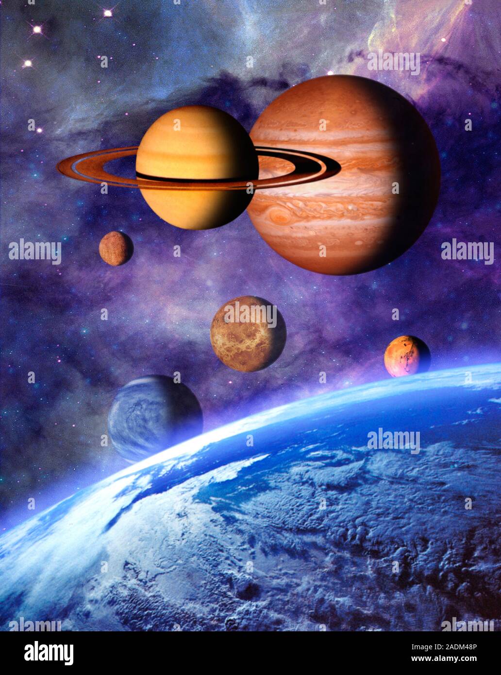 Solar system. Computer artwork of the of the solar system, seen