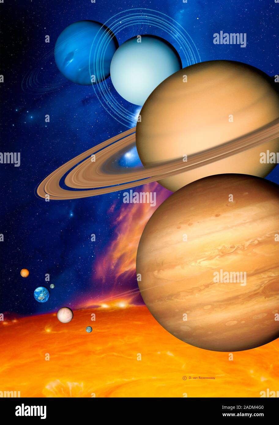 Sun And Its Planets. Artwork Of The Eight Planets Of The Solar System