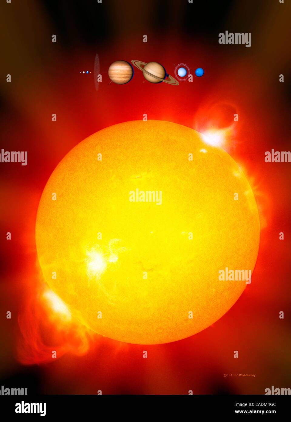 Sun And Its Planets. Artwork Of The Eight Planets Of The Solar System