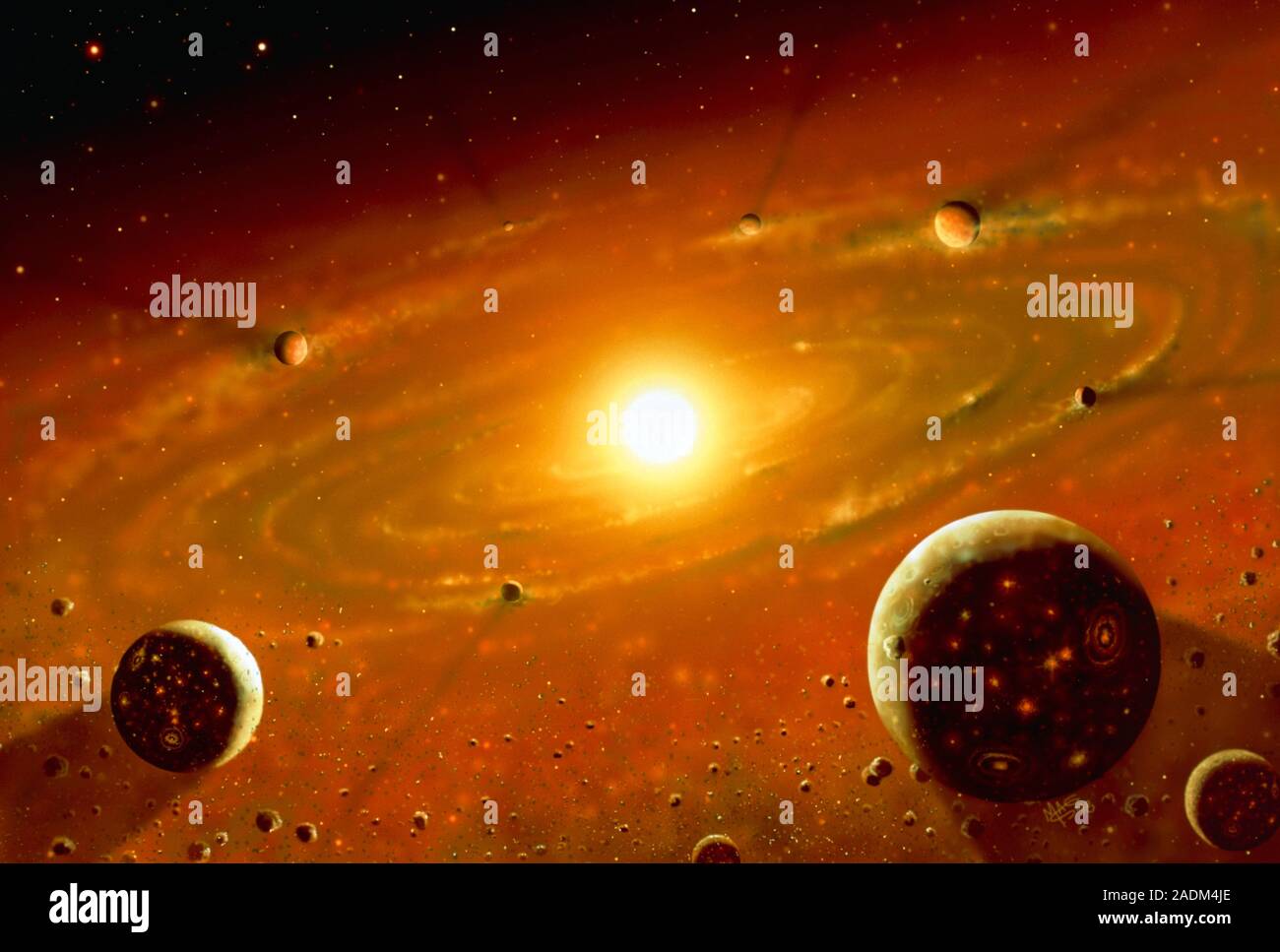 Solar system formation. Artwork of planetesimals (bodies forming into ...