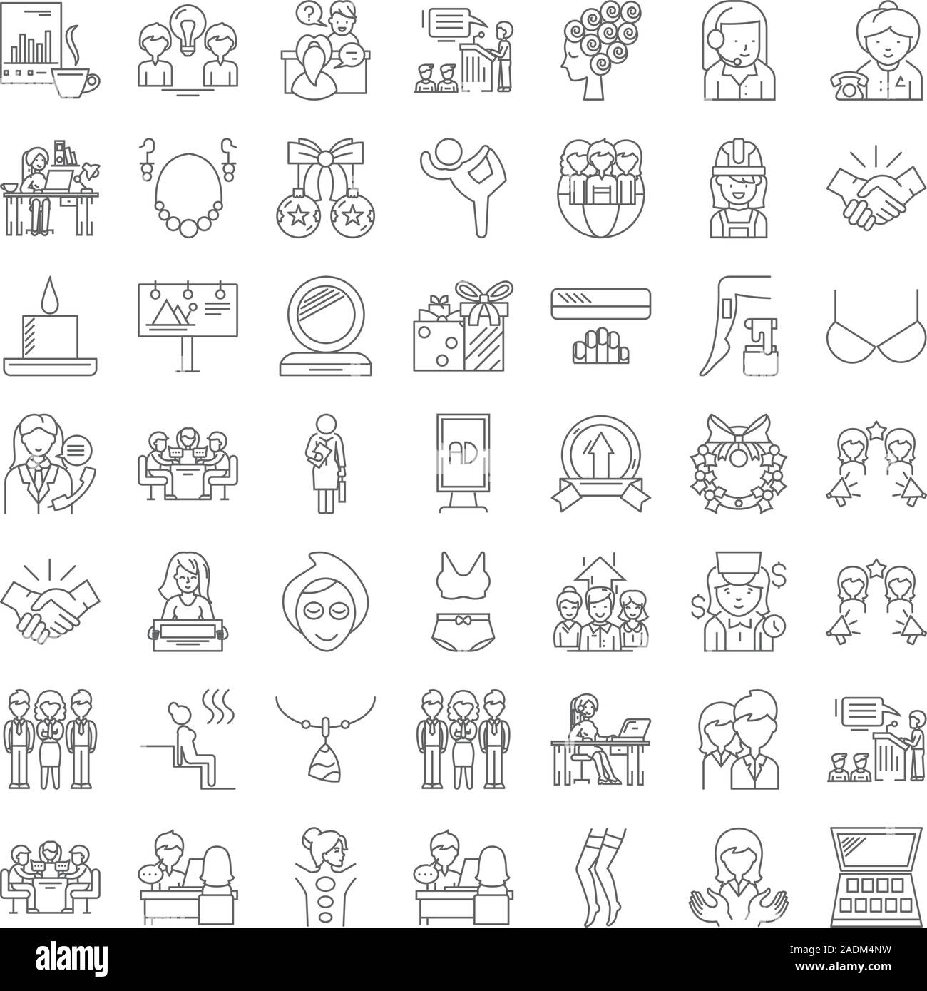 Woman company linear icons, signs, symbols vector line illustration set ...