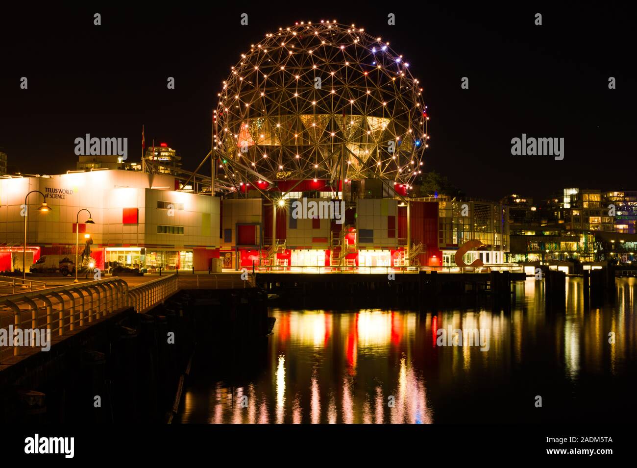 Vancouver city skyline by night – Science World. Stock Photo