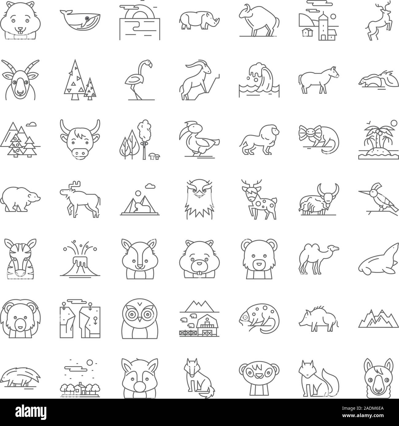 Wild animals linear icons, signs, symbols vector line illustration set ...