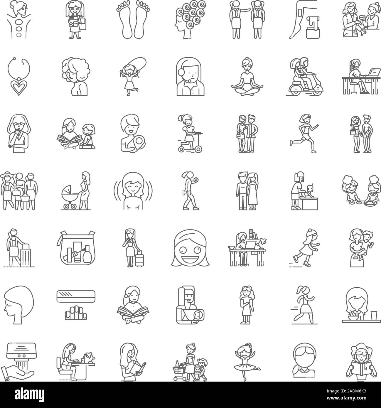 Women characters linear icons, signs, symbols vector line illustration ...