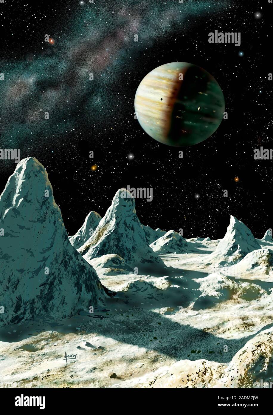 Jupiter from Callisto. Artwork of the planet Jupiter seen above ...