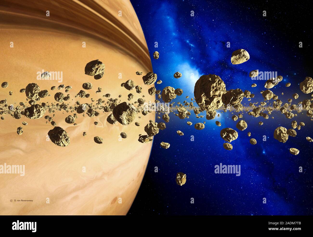 The rings of Saturn. Artwork of the view from inside one of the rings ...