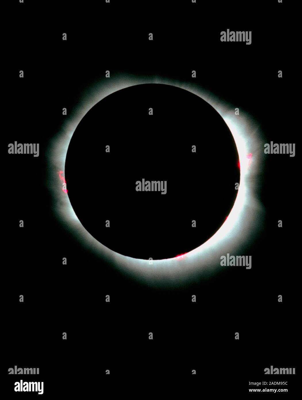 Total solar eclipse. Optical image of the total solar eclipse of 11 July 1991. Solar eclipses occur when the Moon passes between the Earth and the Sun Stock Photo