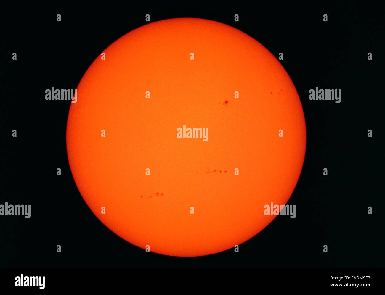 Sunspots. Several dark sunspot groups seen on the Sun. Sunspots are
