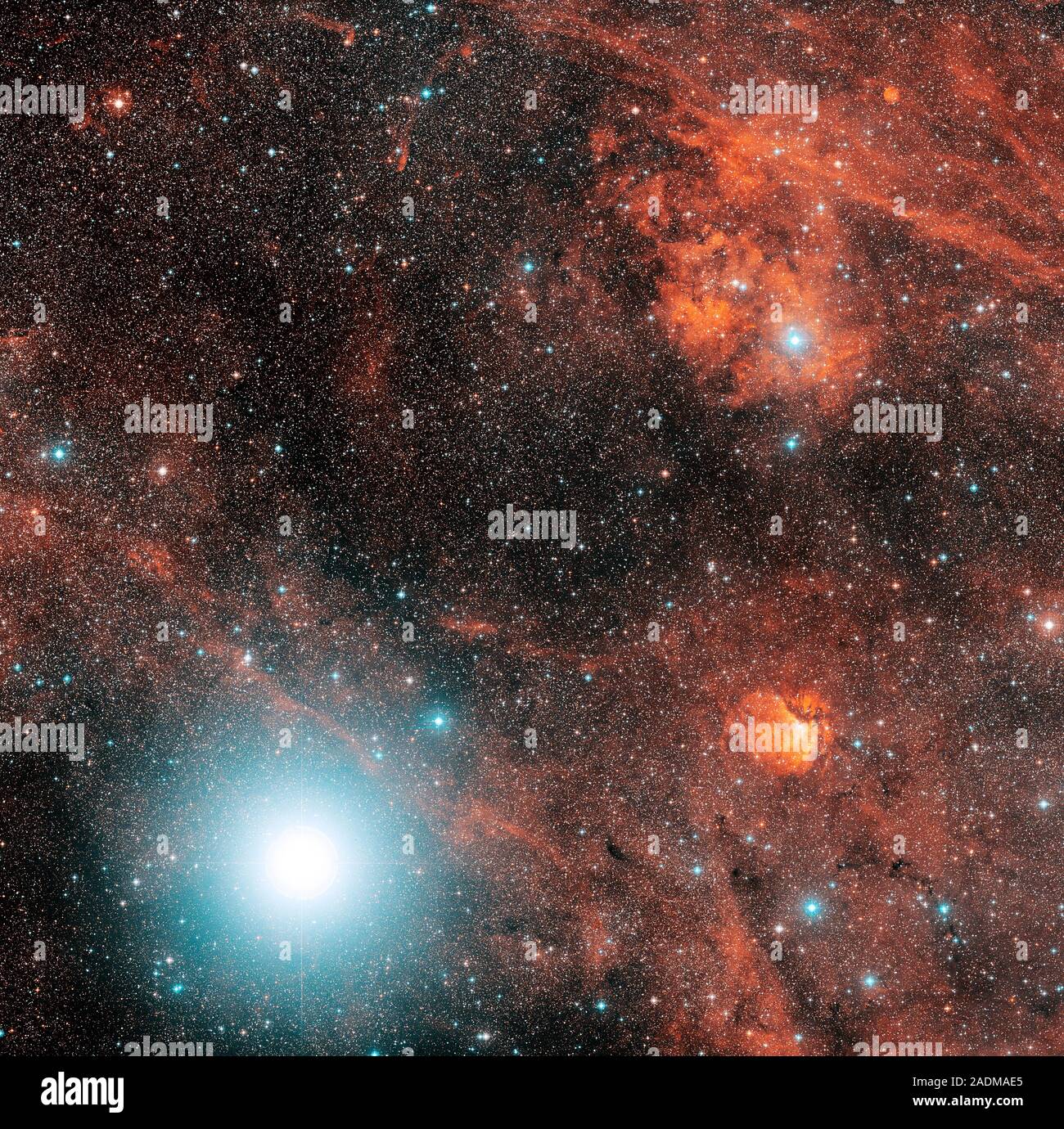 Deneb And Emission Nebulae. (Alpha Cygni, Lower Left) Is A Blue 