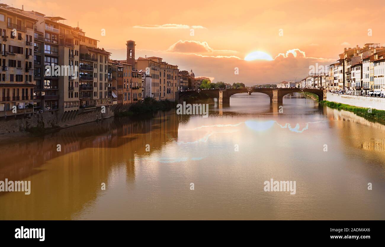 Ponte Alle Grazie, Florence at sunset Stock Photo