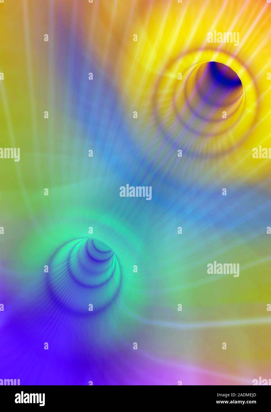 Mouths of a wormhole, conceptual computer illustration. A wormhole is a ...