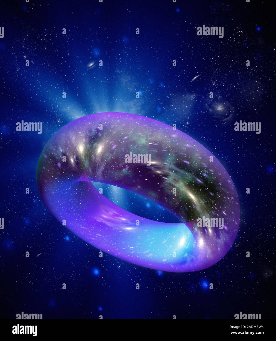 Torus universe. Computer artwork of a universe shaped like a torus (doughnut-shaped). Some cosmologists believe that the universe could be this shape Stock Photo