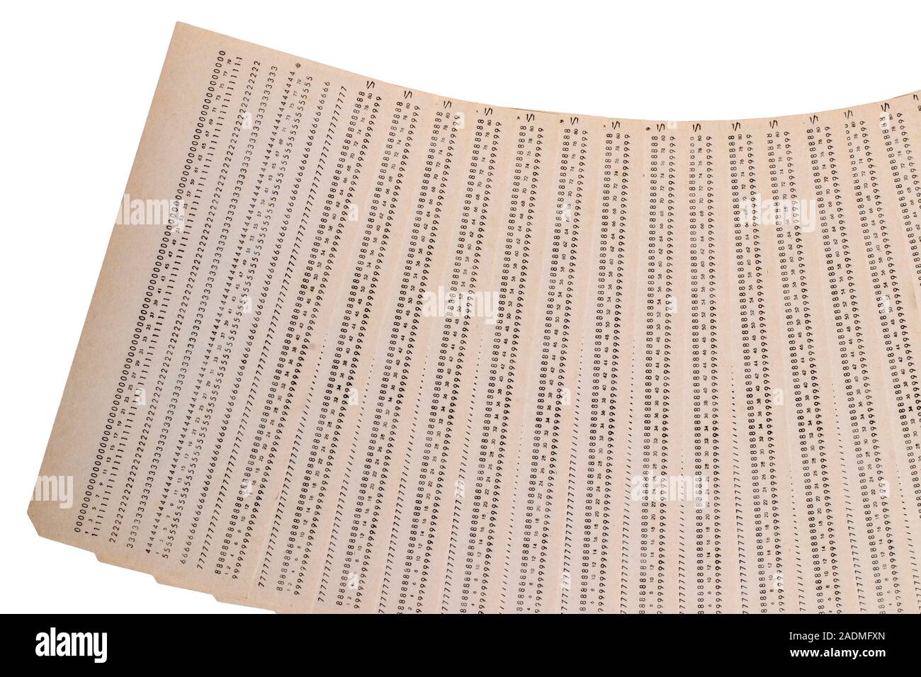 Punch cards. Close-up of a pile of unused vintage computer punch cards isolated on a white background. Technology in the sixties and seventies for dat Stock Photo