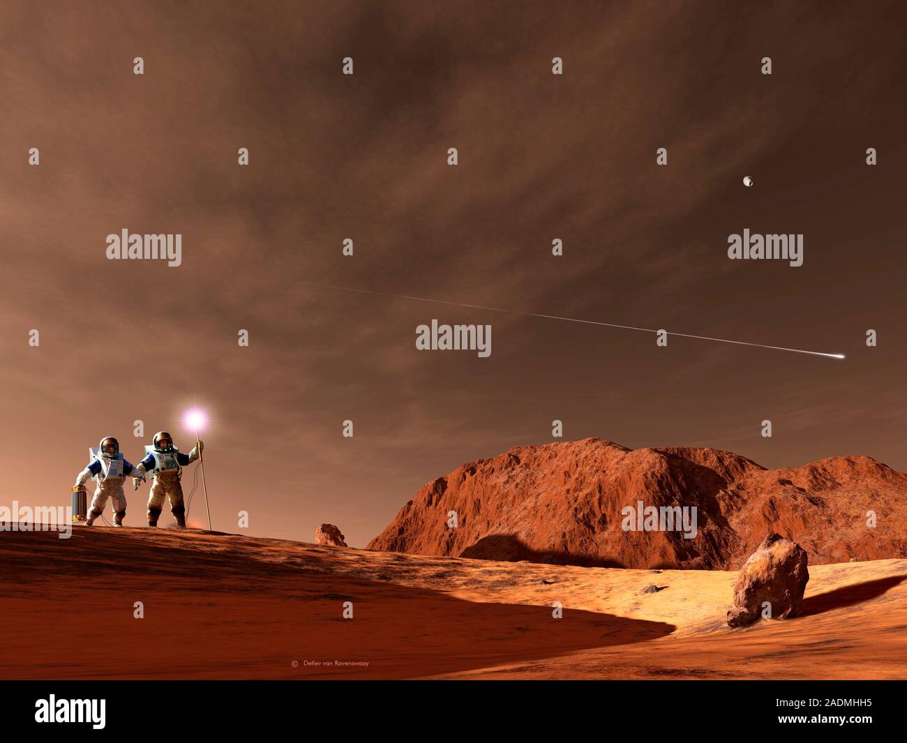 Astronauts on Mars. Computer artwork of astronauts exploring the