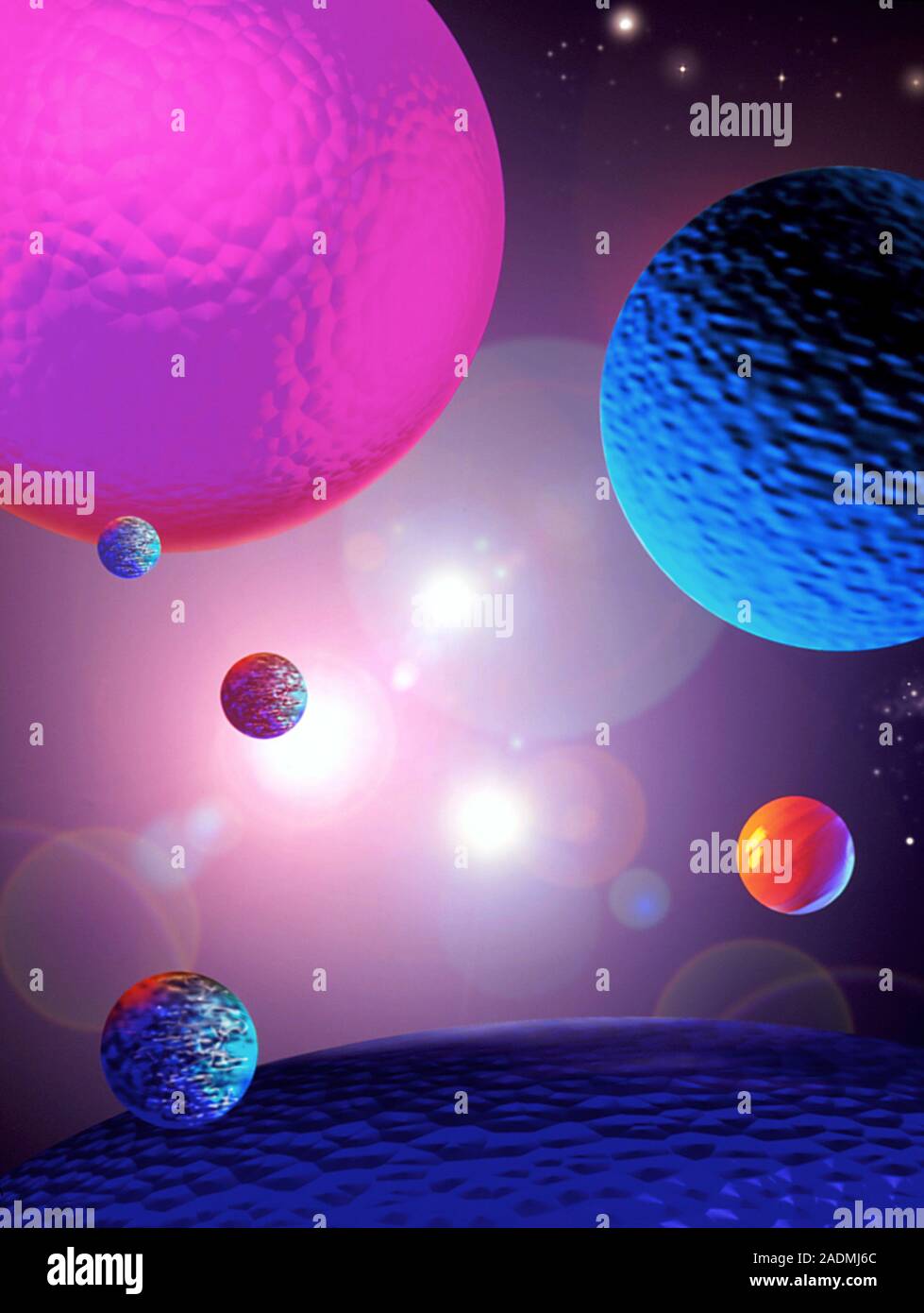 Planets and stars. Abstract artwork of planets and stars in space Stock ...