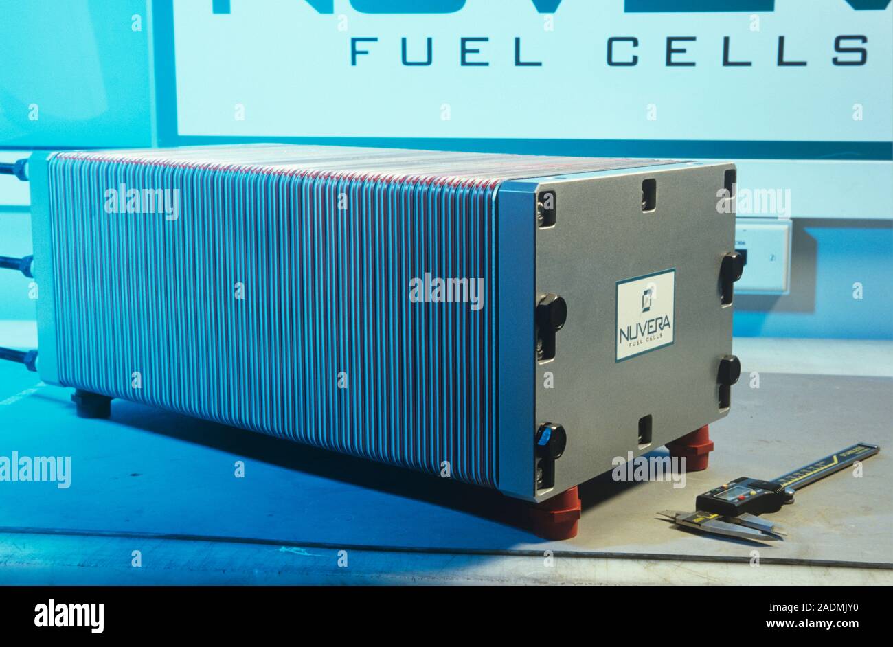 Fuel cell in a laboratory. This fuel cell combines hydrogen and oxygen