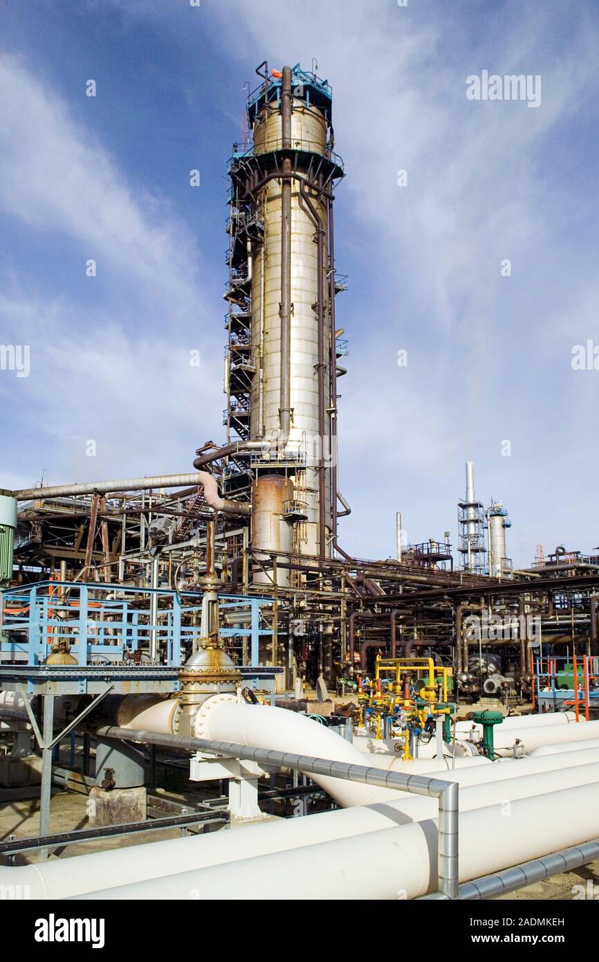 Oil refinery. This is a vacuum pipestill, a distillation tower (still