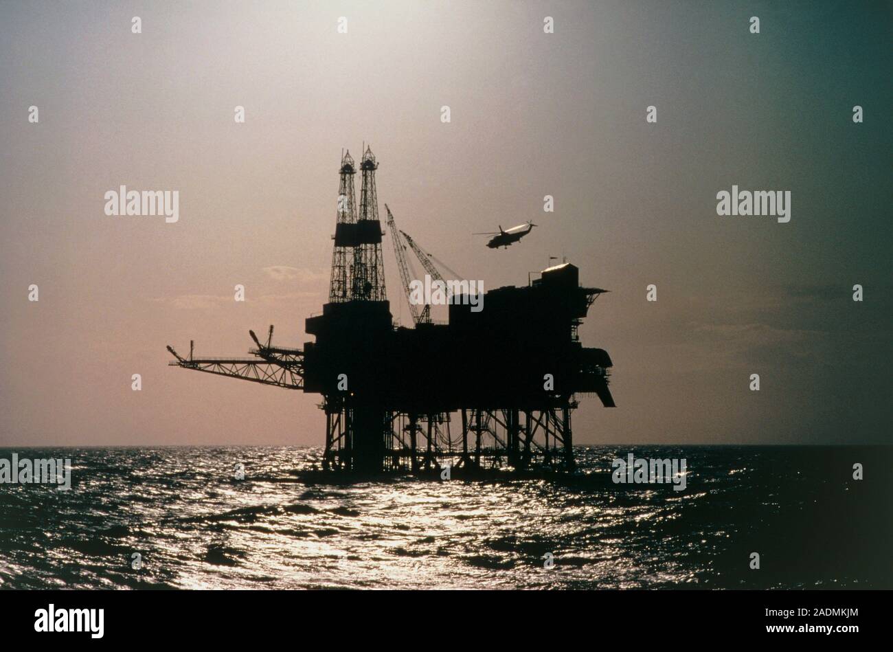Claymore-A rig, occidental, showing twin drilling towers, flare booms ...