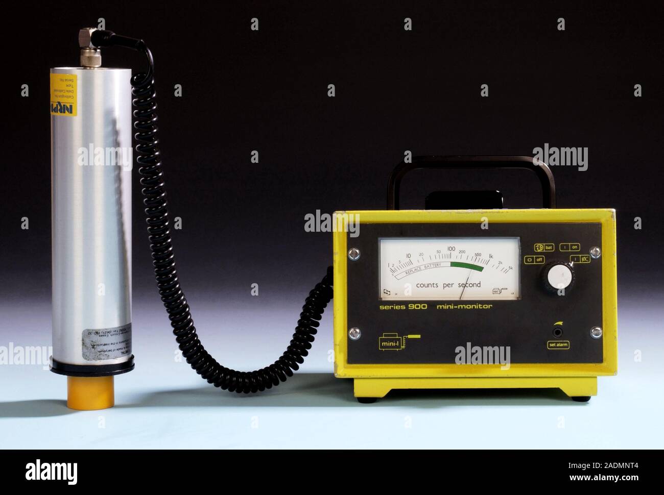 Radiation detection. Geiger counter detecting a source of Caesium137 radiation. It is showing a