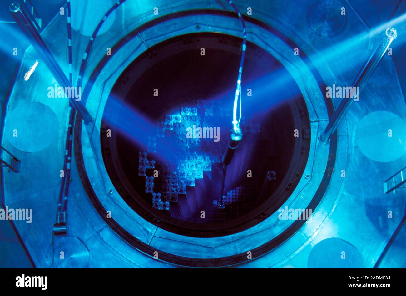Nuclear reactor. Fuel rods being loaded into a nuclear power station's