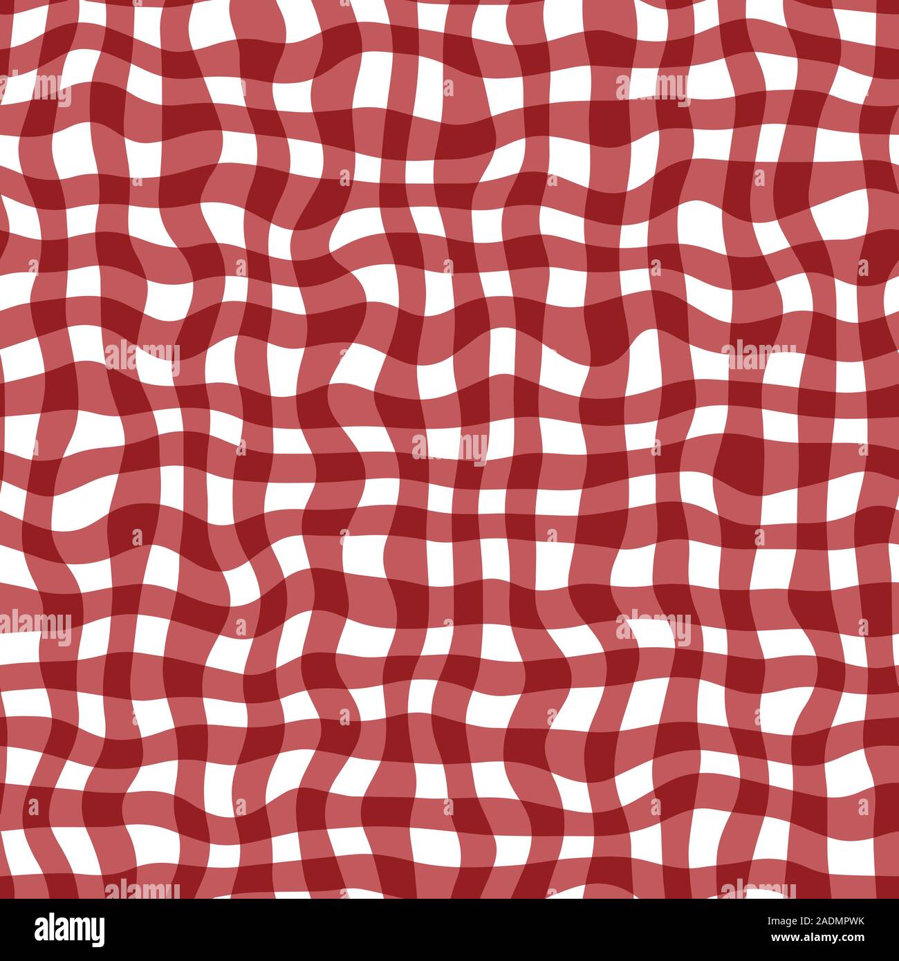 Distorted gingham red and white wavy line pattern Stock Vector