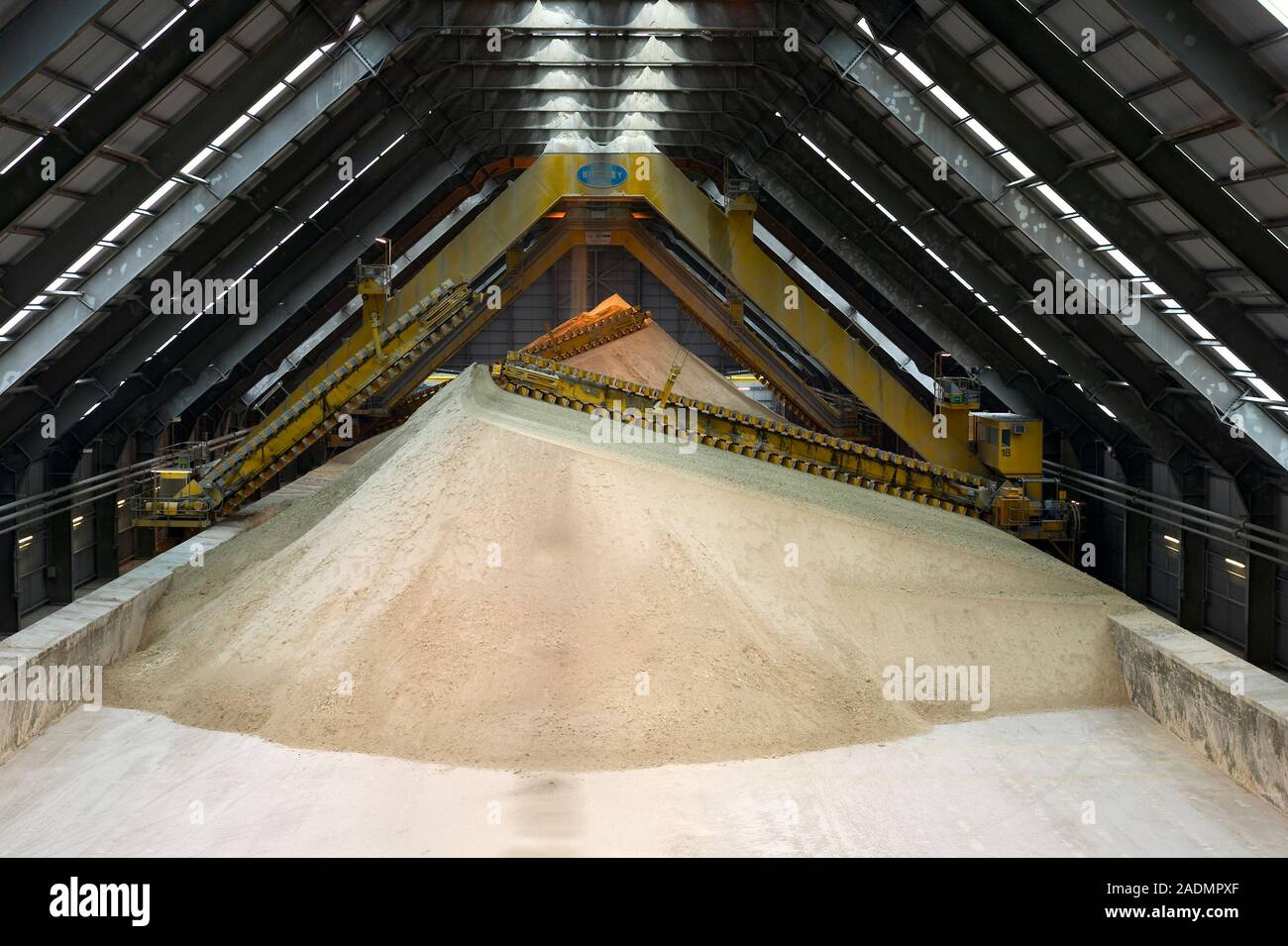 Gypsum storage at a power station. Piles of limestone and gypsum inside