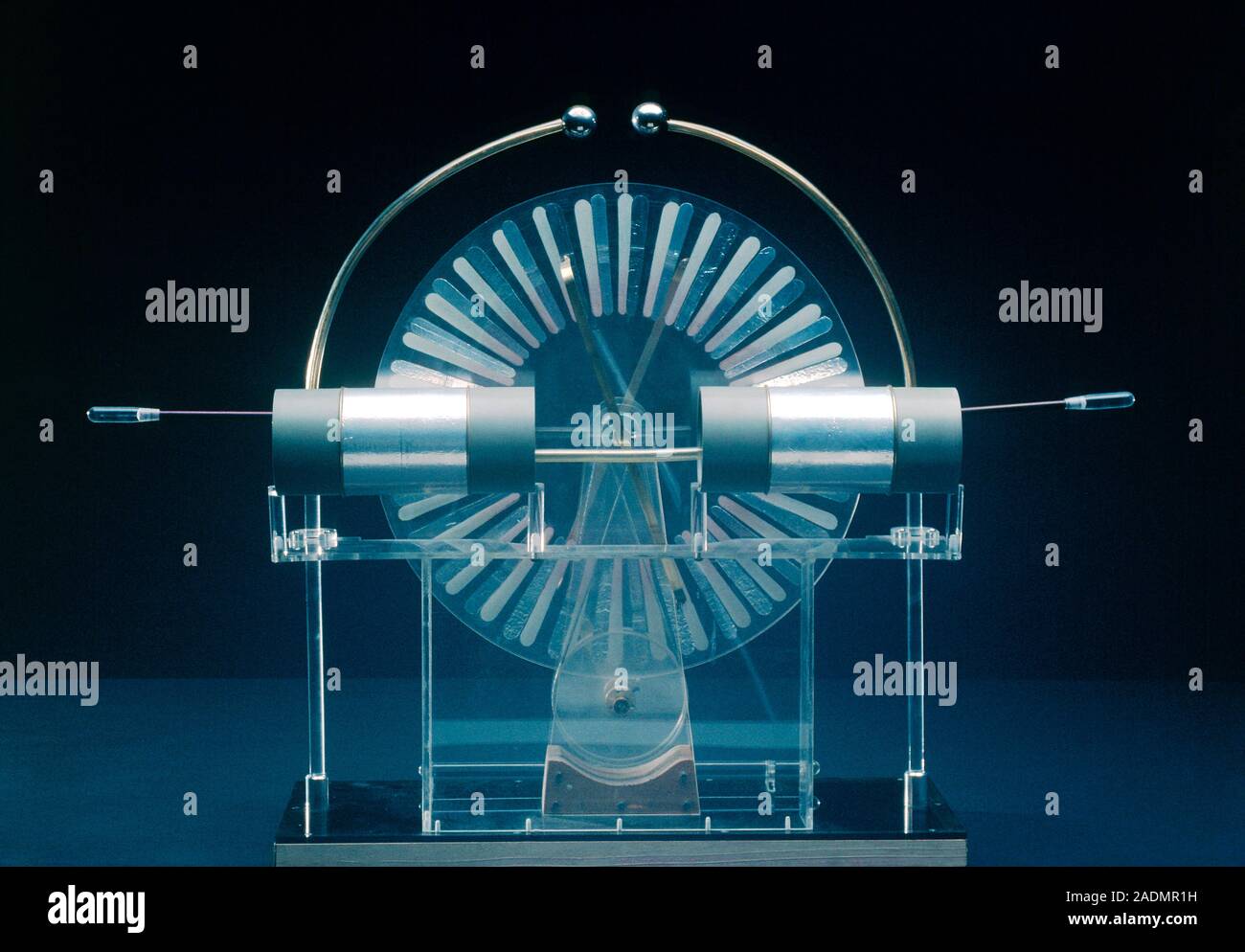 Back view of a Wimshurst machine, a mechanical device used to generate ...