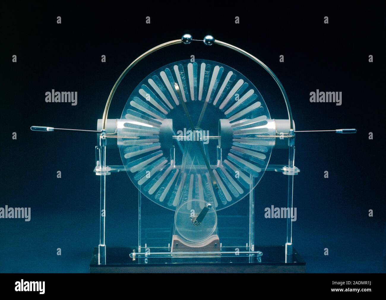 Front view of a Wimshurst machine, a mechanical device used to generate ...