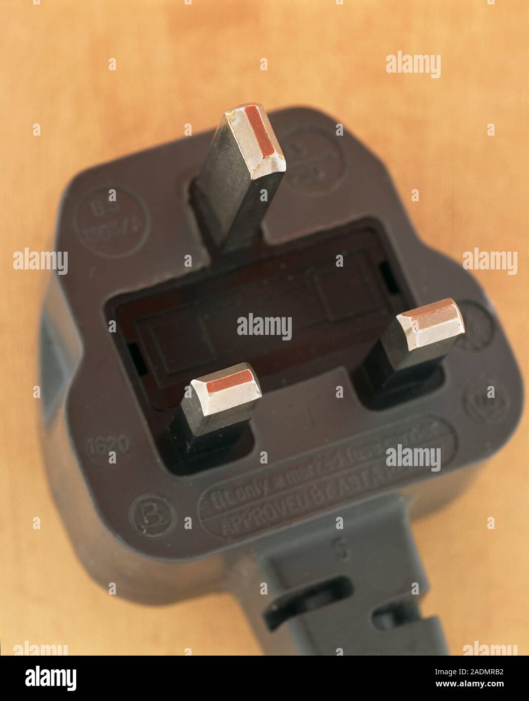 Electric plug. Threepin plug used to connect electrical appliances to