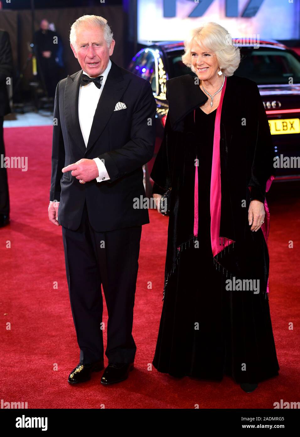 Charles, Prince of Wales (left) and Camilla, Duchess of Cornwall attending the 1917 World Premiere at Leicester Square, London. Stock Photo