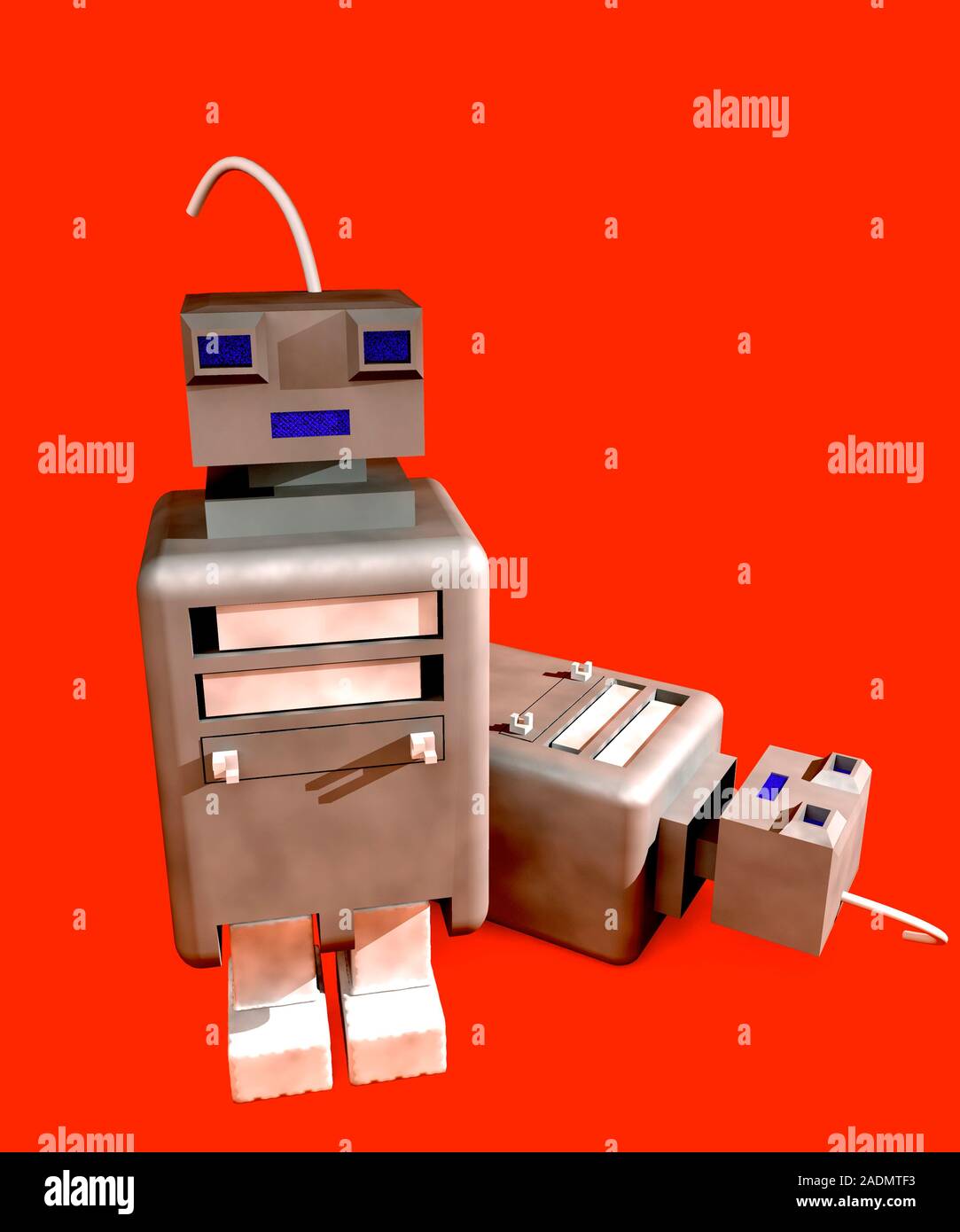 Toy robots, computer artwork. Stock Photo