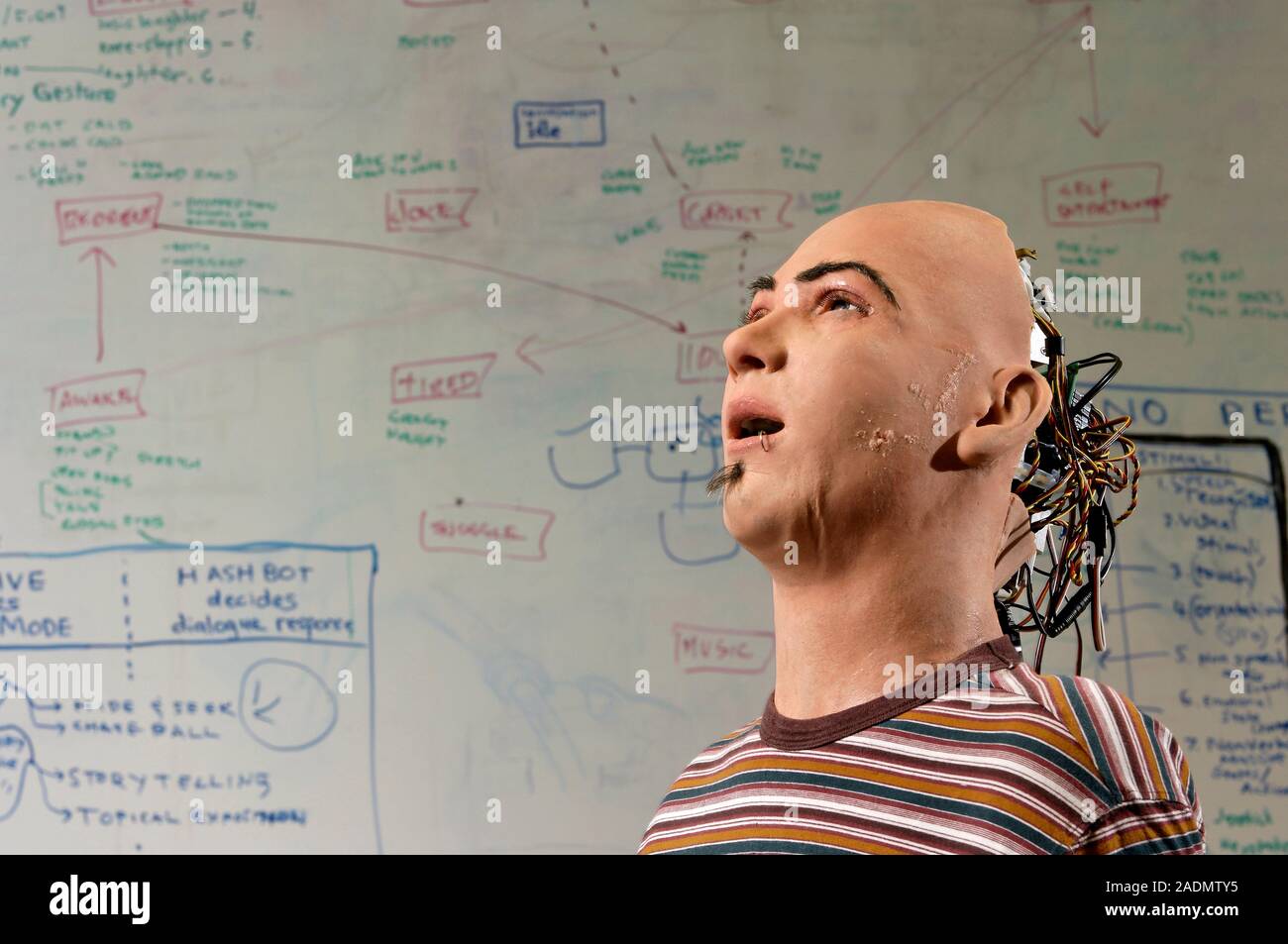 Humanoid robot head. Head and shoulders of 'Joey Chaos', a humanoid robot created by Hanson