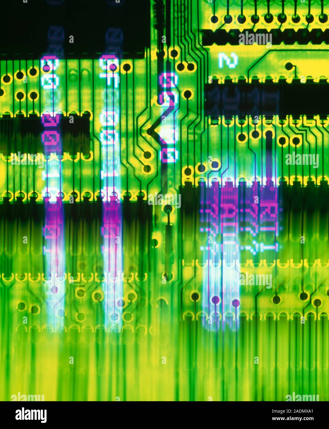 Circuit board. Computer artwork of a circuit board with superimposed