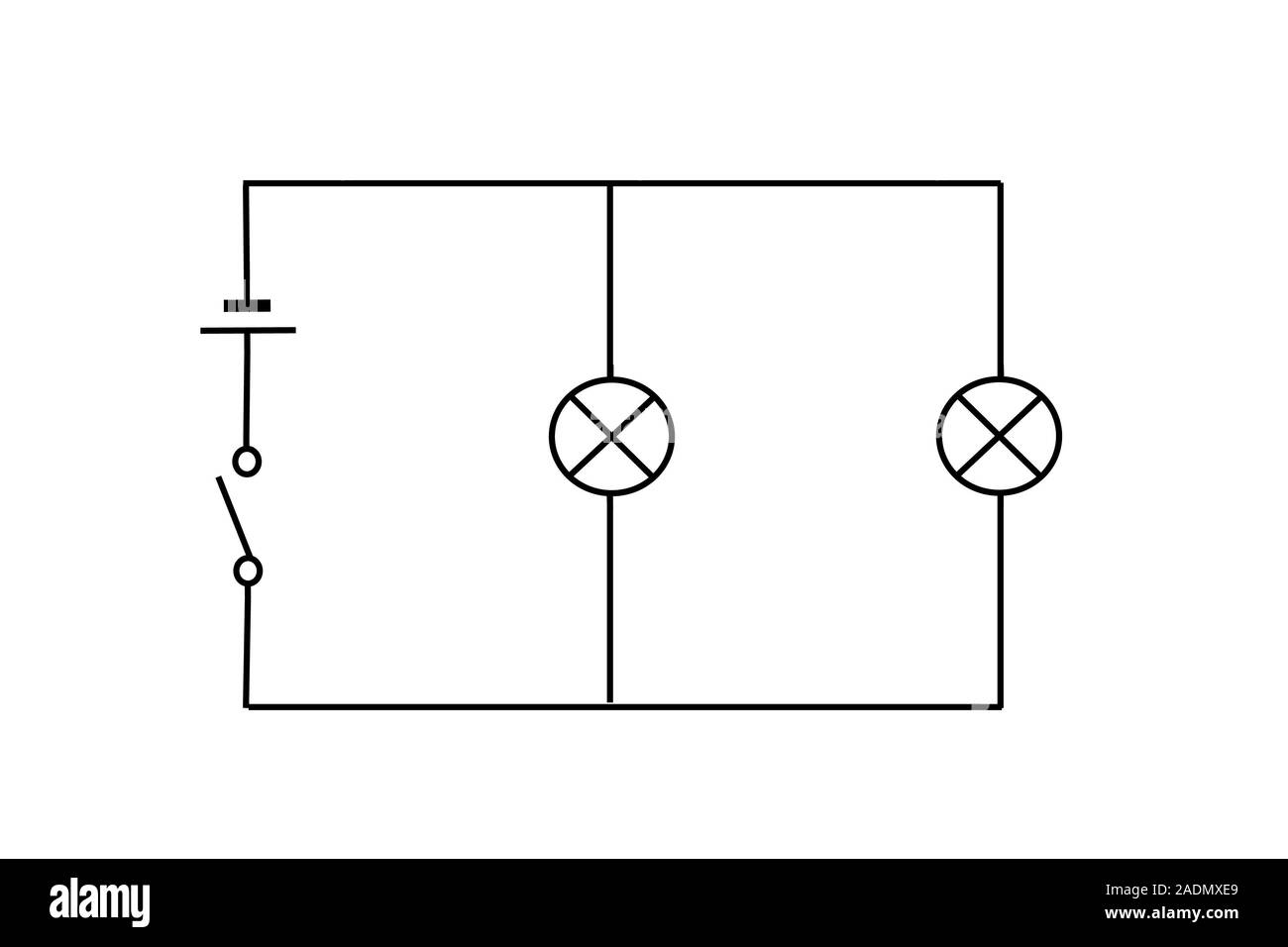 Lamps connected in parallel. Circuit diagram showing two lamps connected in parallel. The