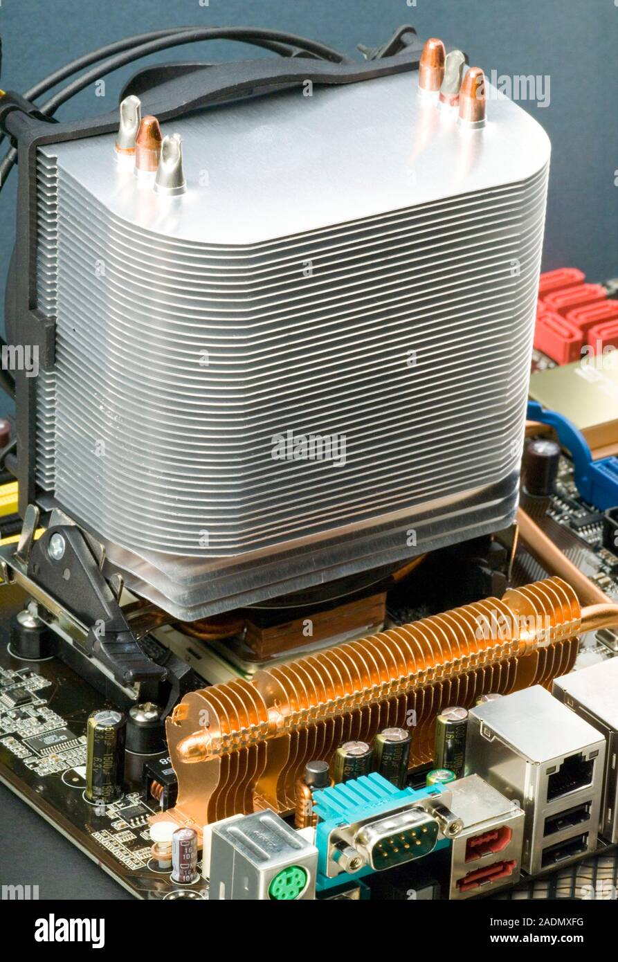 Heat sink on a computer motherboard. This is a type of cooling system ...