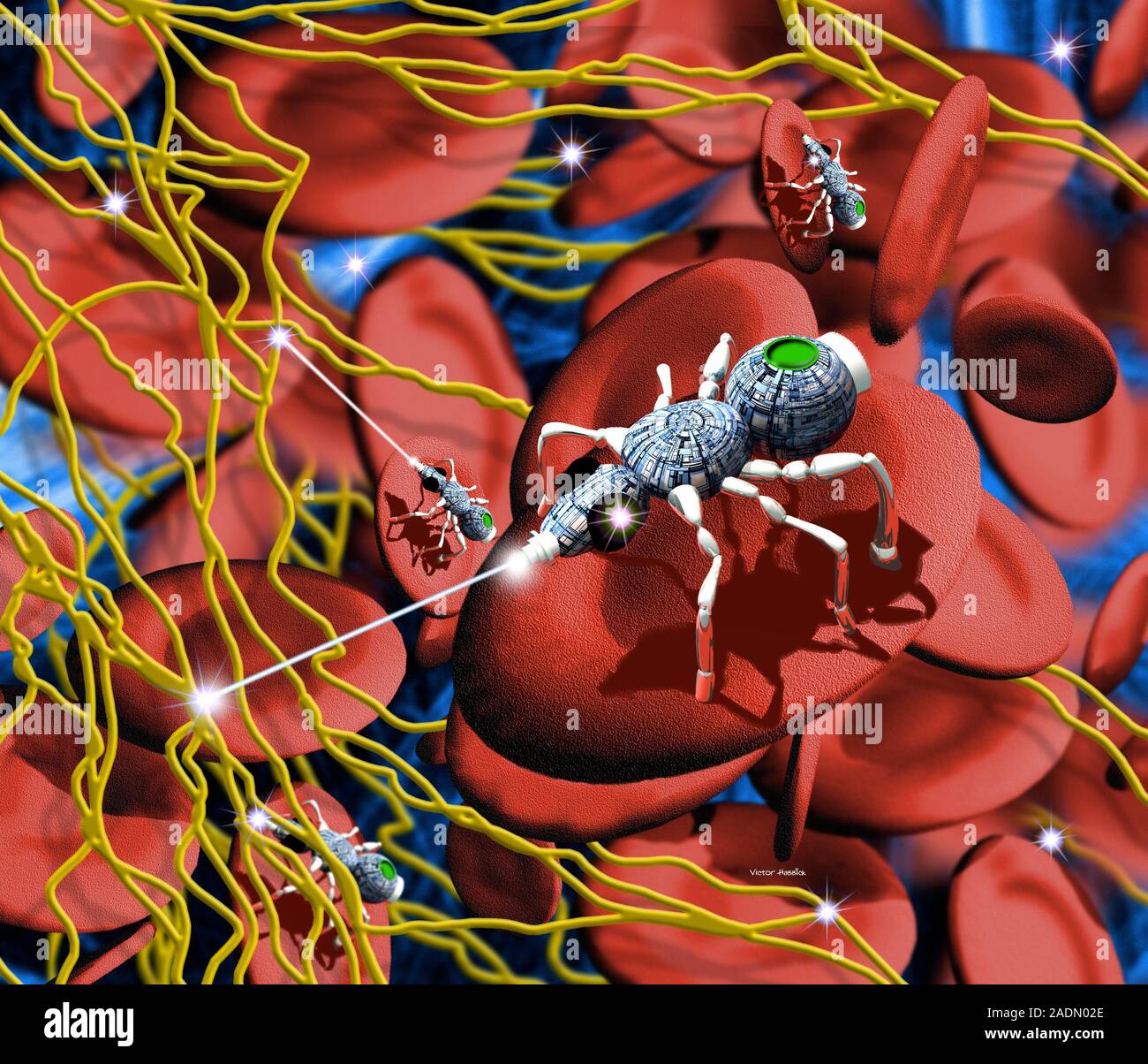 Medical nanorobots. Computer artwork of nanorobot insects breaking up ...