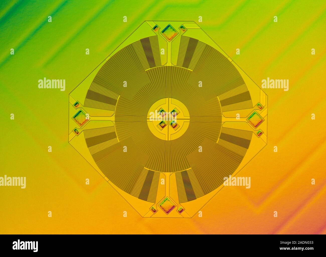 Micromechanical accelerometer, macrophotograph. This tiny acceleration