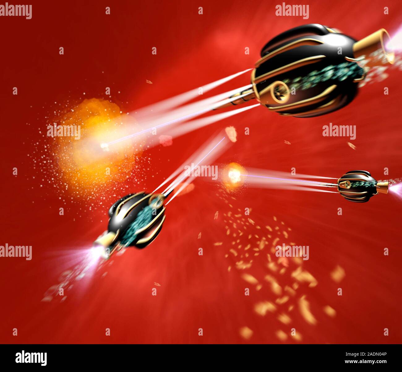 Medical nanorobots. Computer artwork of medical nanorobots using lasers ...