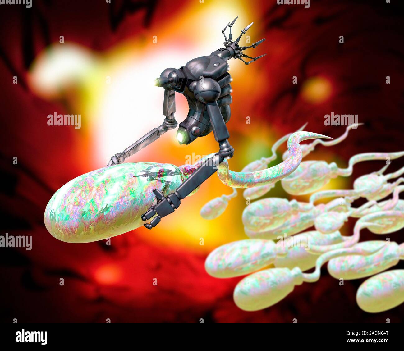 Medical nanorobot. Computer artwork of a medical nanorobot holding a ...