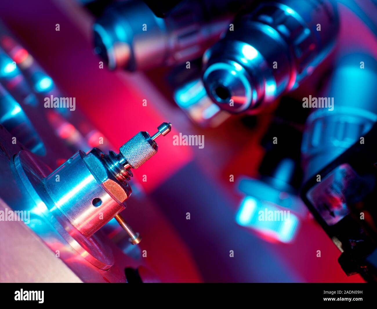 Nanoindenter for hardness testing. This nanoindenter (bottom left