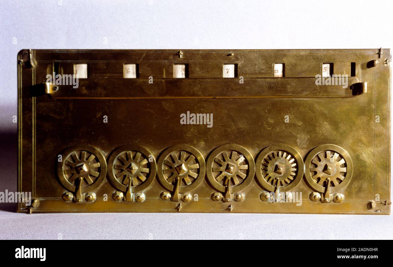 A pascaline, a mechanical calculating machine, invented by French