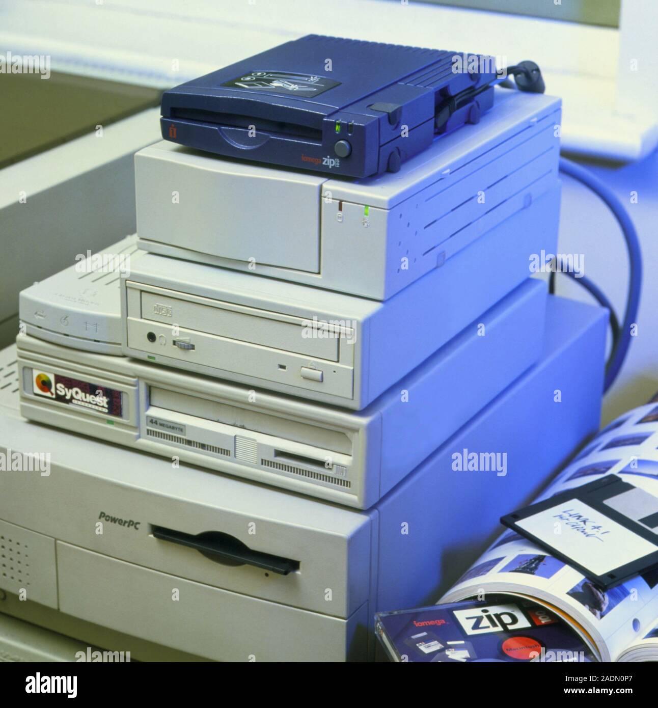 Data storage hardware. View of several forms of computer data storage