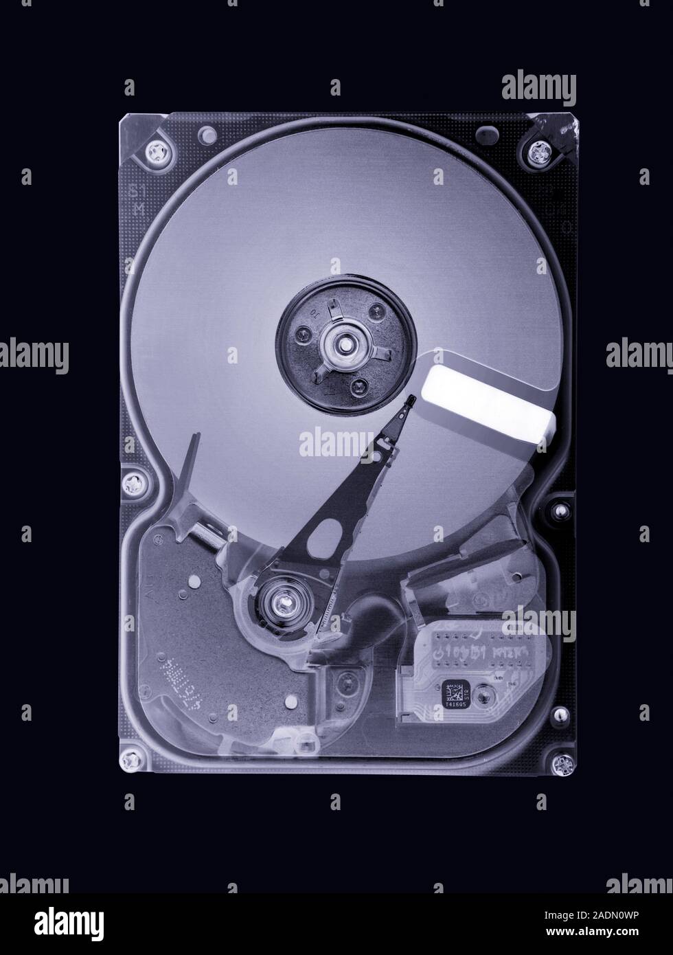 Hard disk. Simulated X-ray of a hard disk memory mechanism from a ...