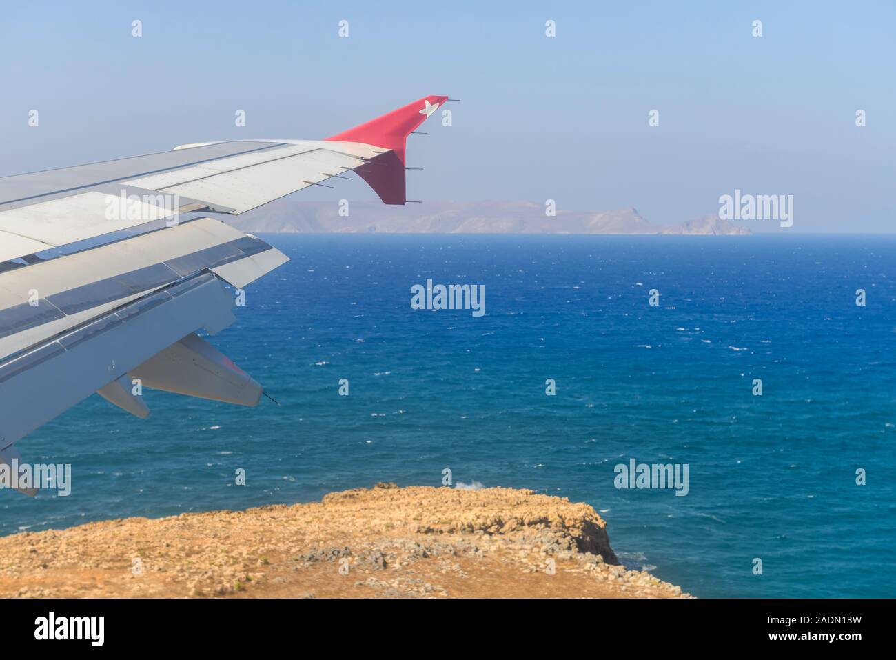 The plane landed at the airport. Stock Photo