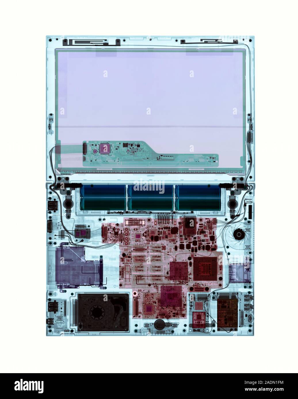 Laptop, coloured X-ray. Stock Photo